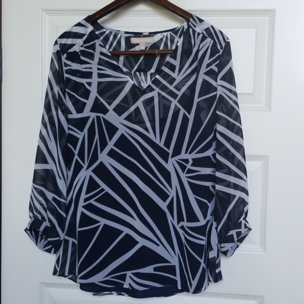 Navy and white Banana Republic blouse